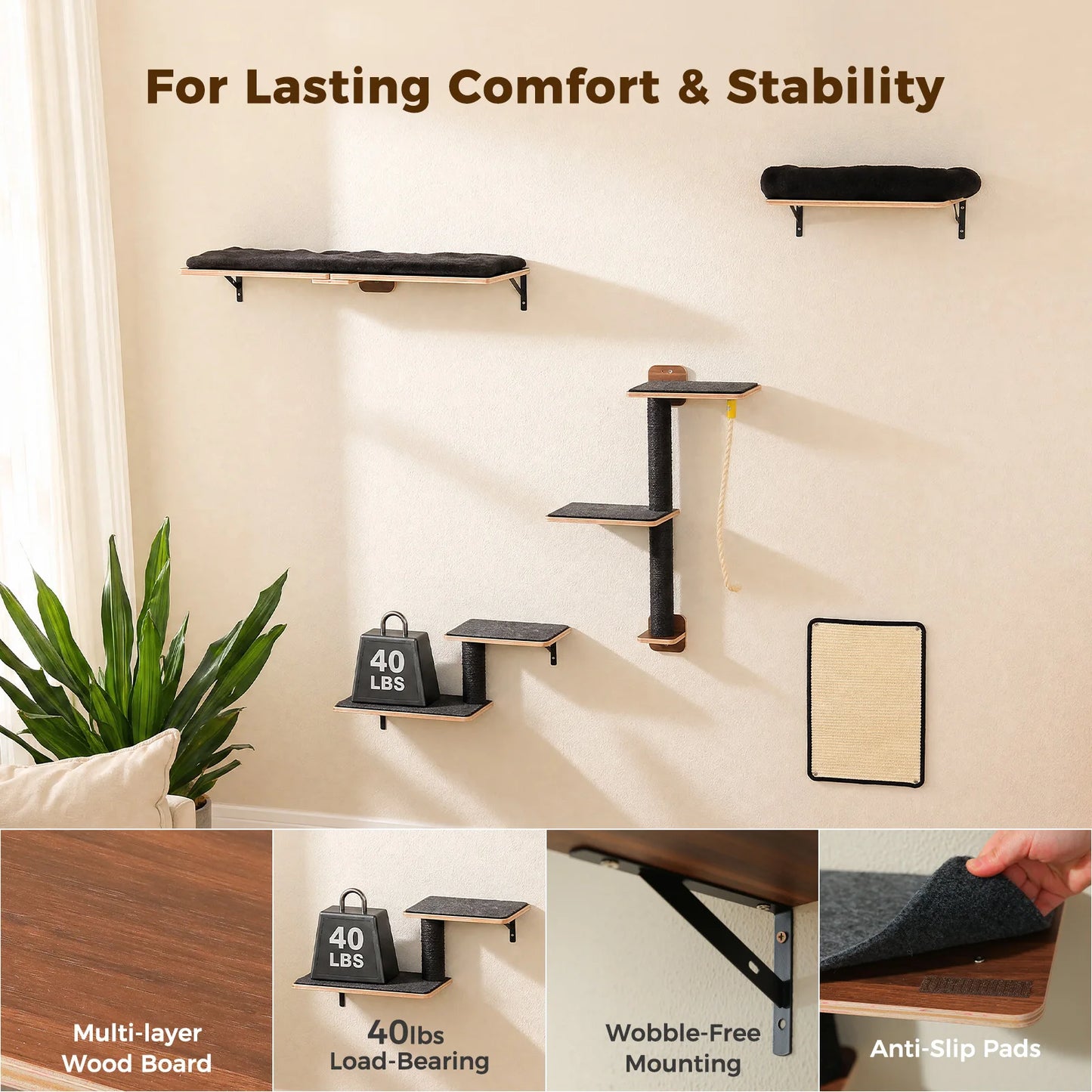 Wooden Cat Climbing Wall Shelves.