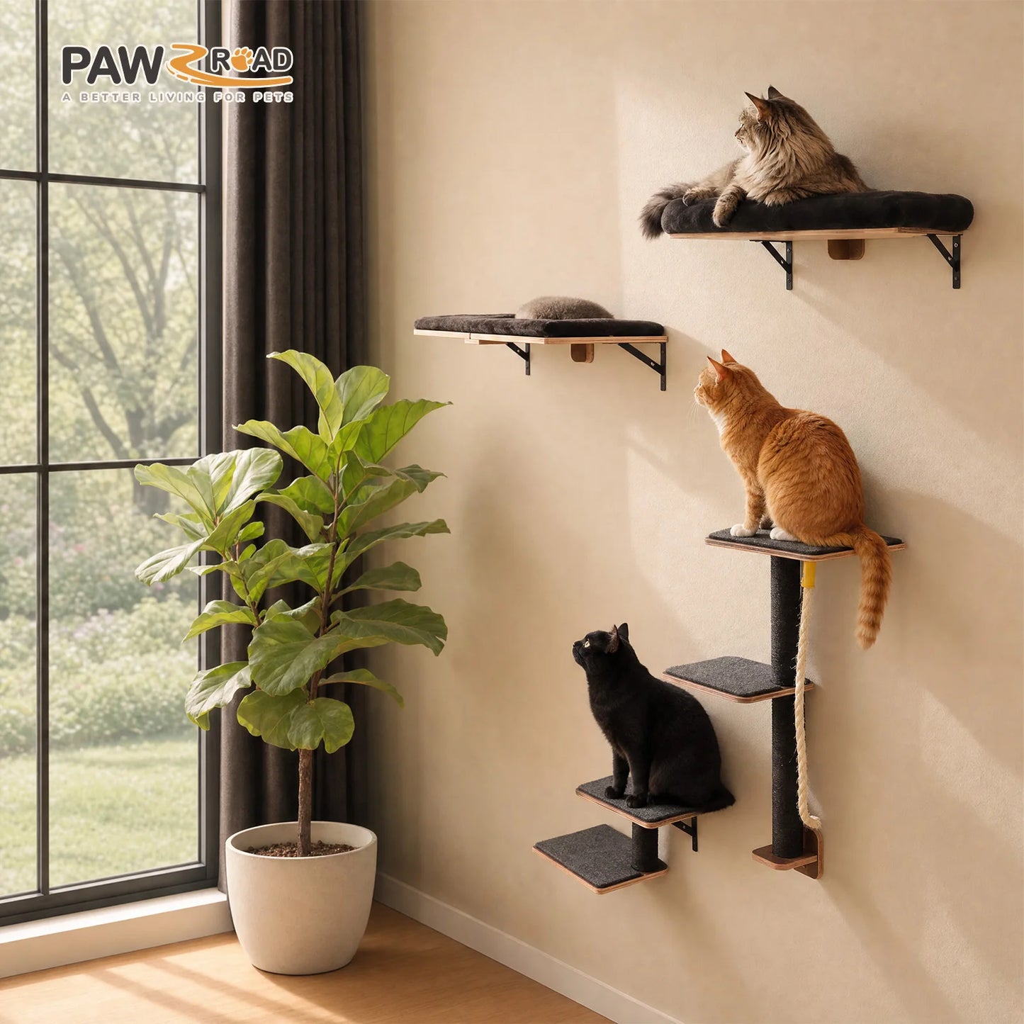 Wooden Cat Climbing Wall Shelves.
