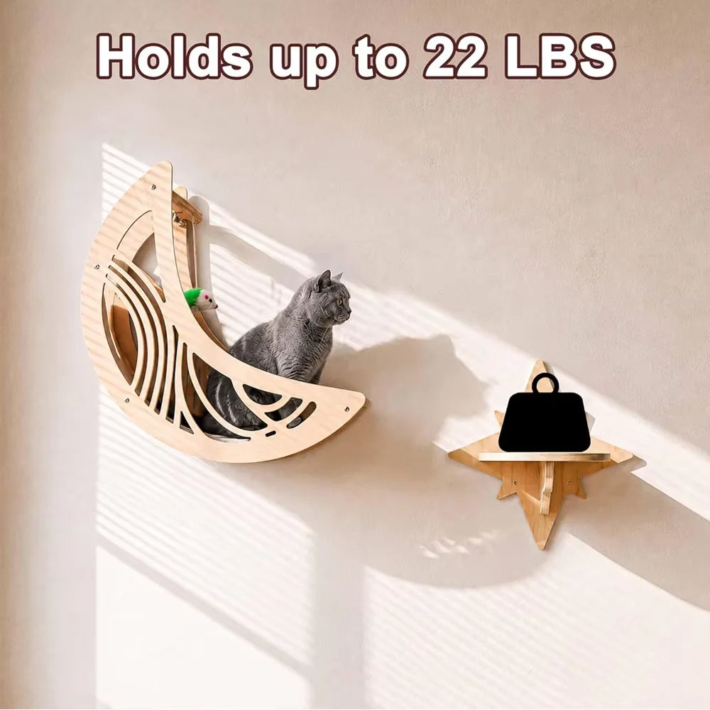 Wall Mounted Cat Shelves Set Moon Shape.