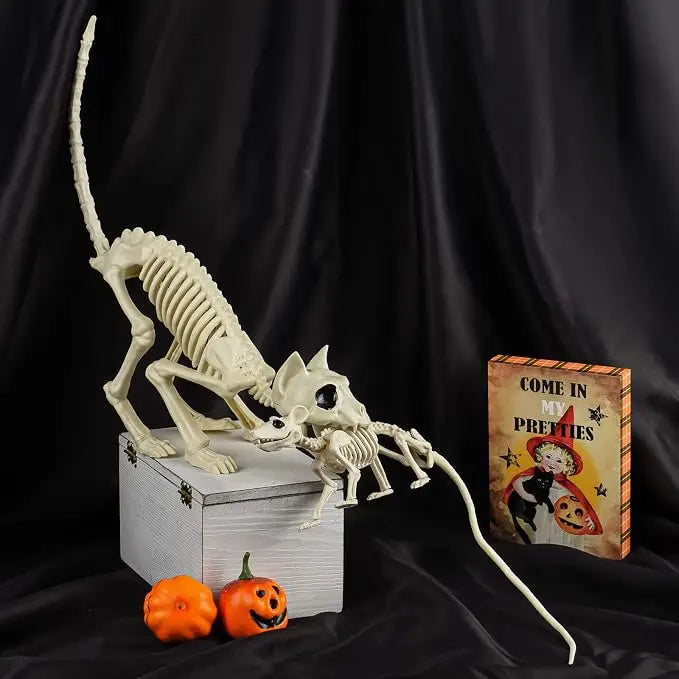 Halloween Cat and Mouse Skeleton Decorations.