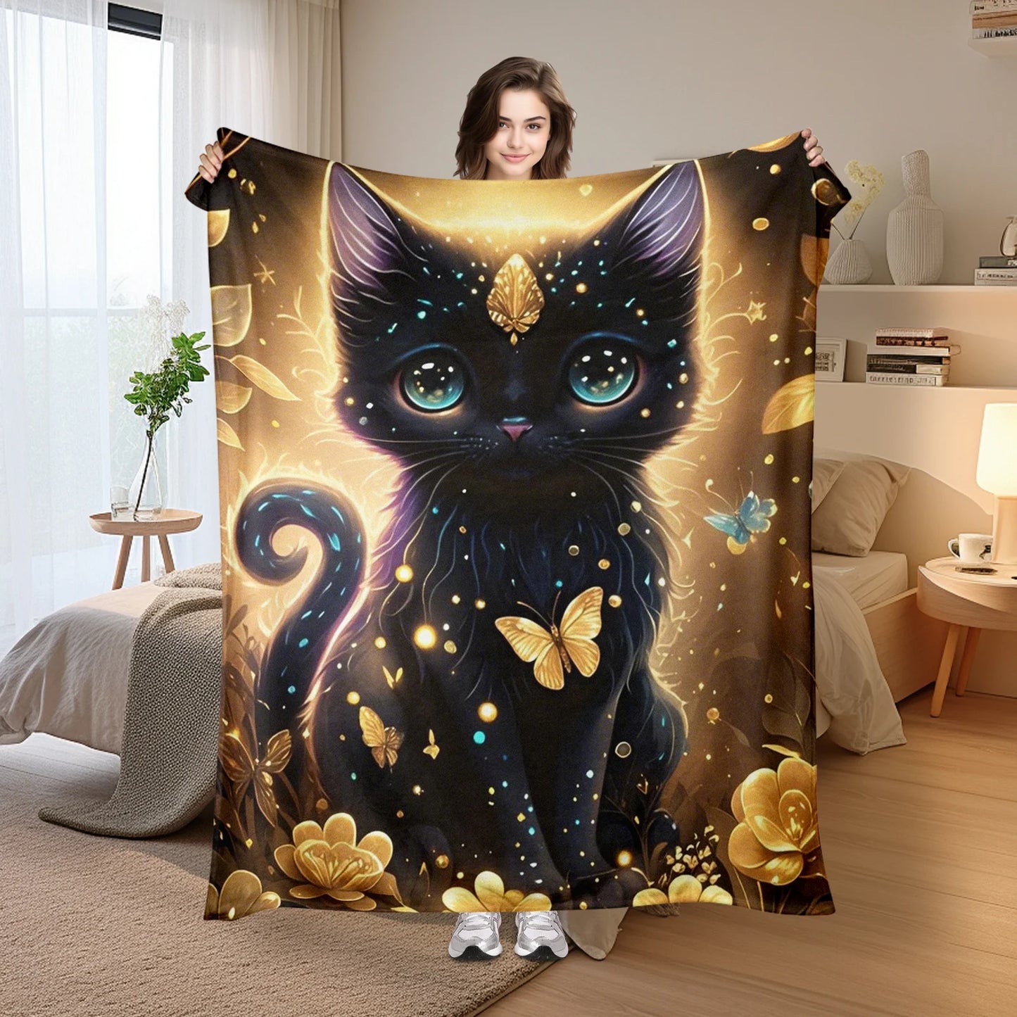 Golden Cat Metal Flower Design Yellow Background.