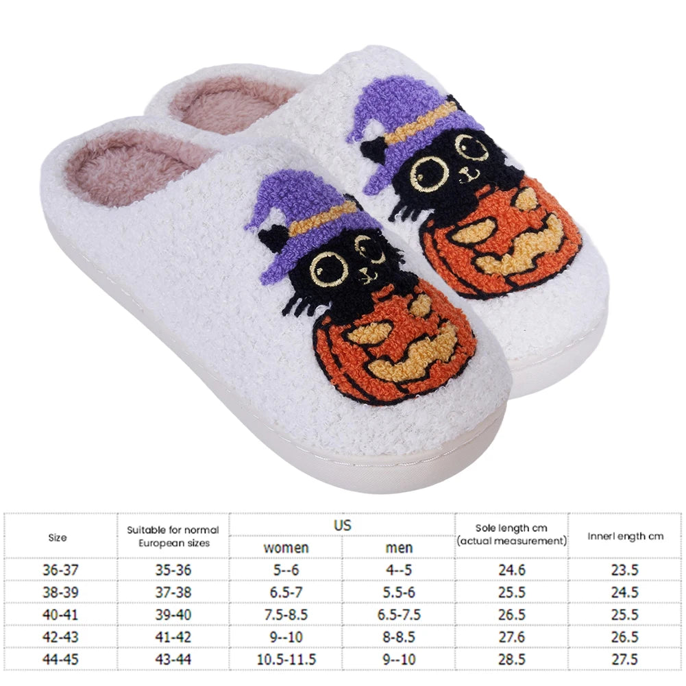 Black Cat Pumpkin Halloween Slippers.