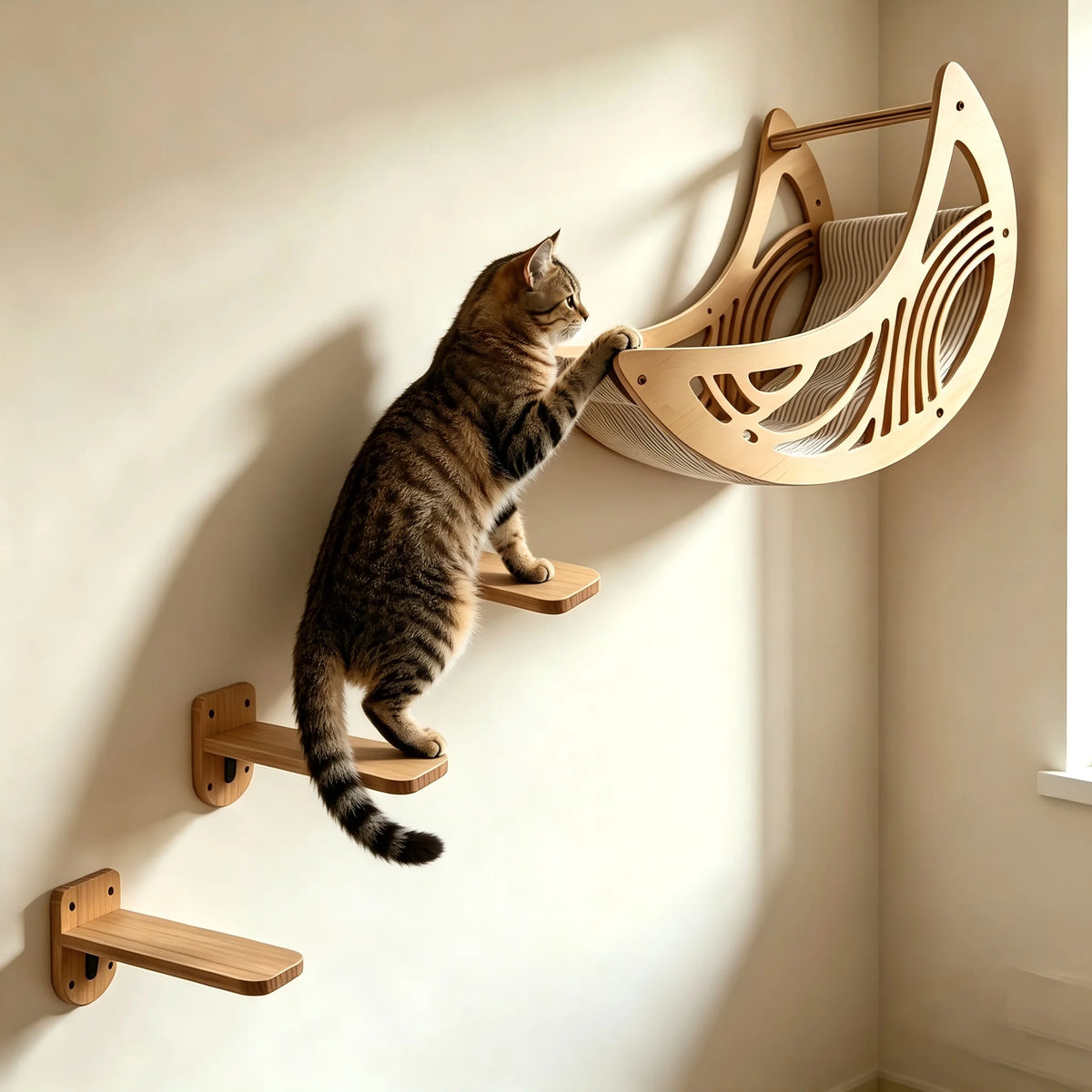 Wall Mounted Cat Shelves Set Moon Shape.