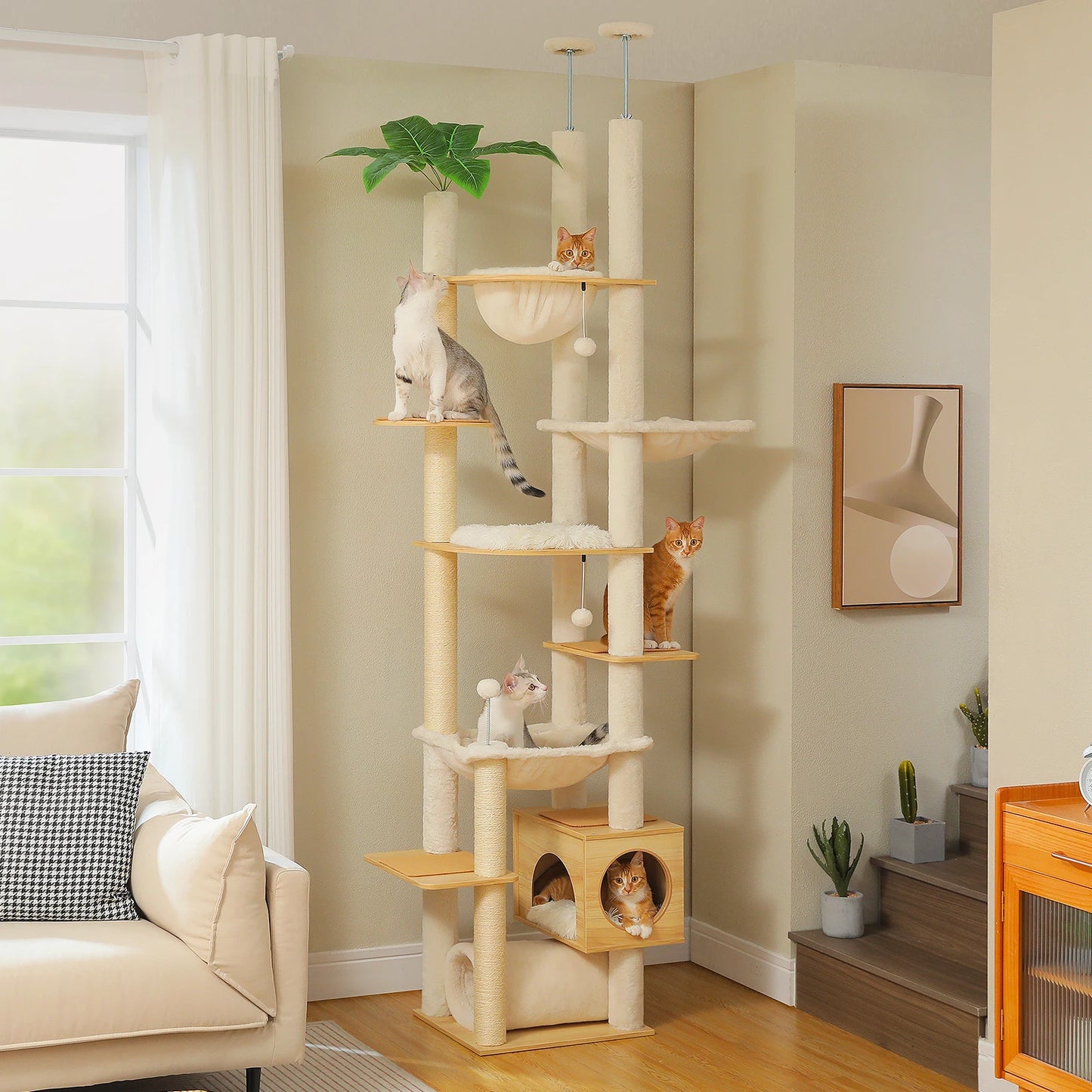 Height Adjustable Wooden Cat Tree.