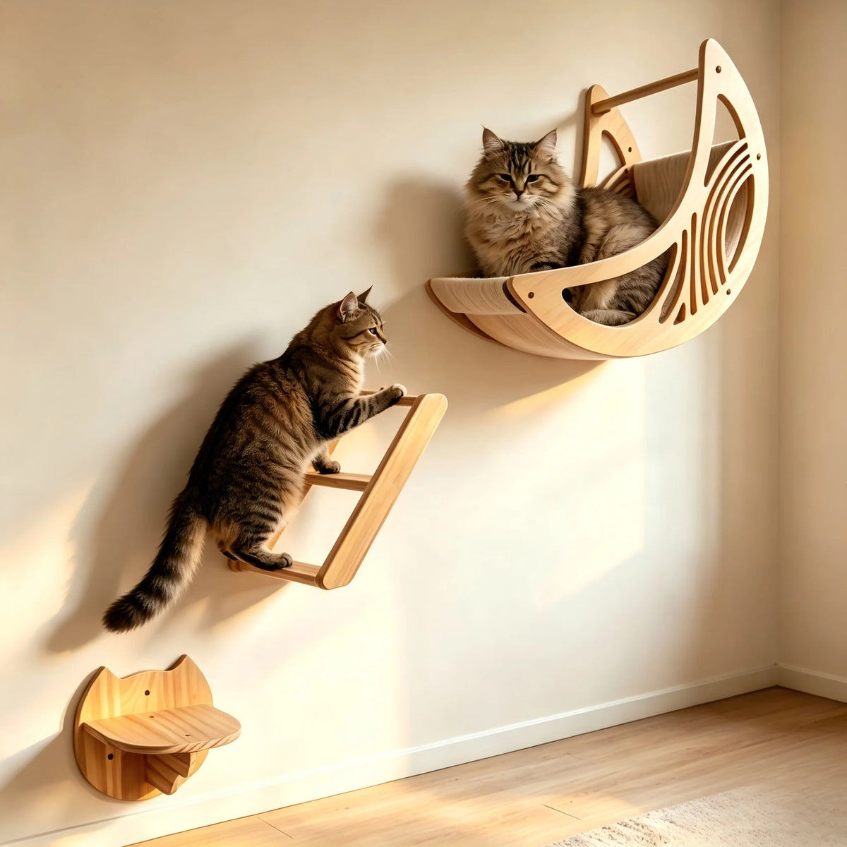 Wall Mounted Cat Shelves Set Moon Shape.