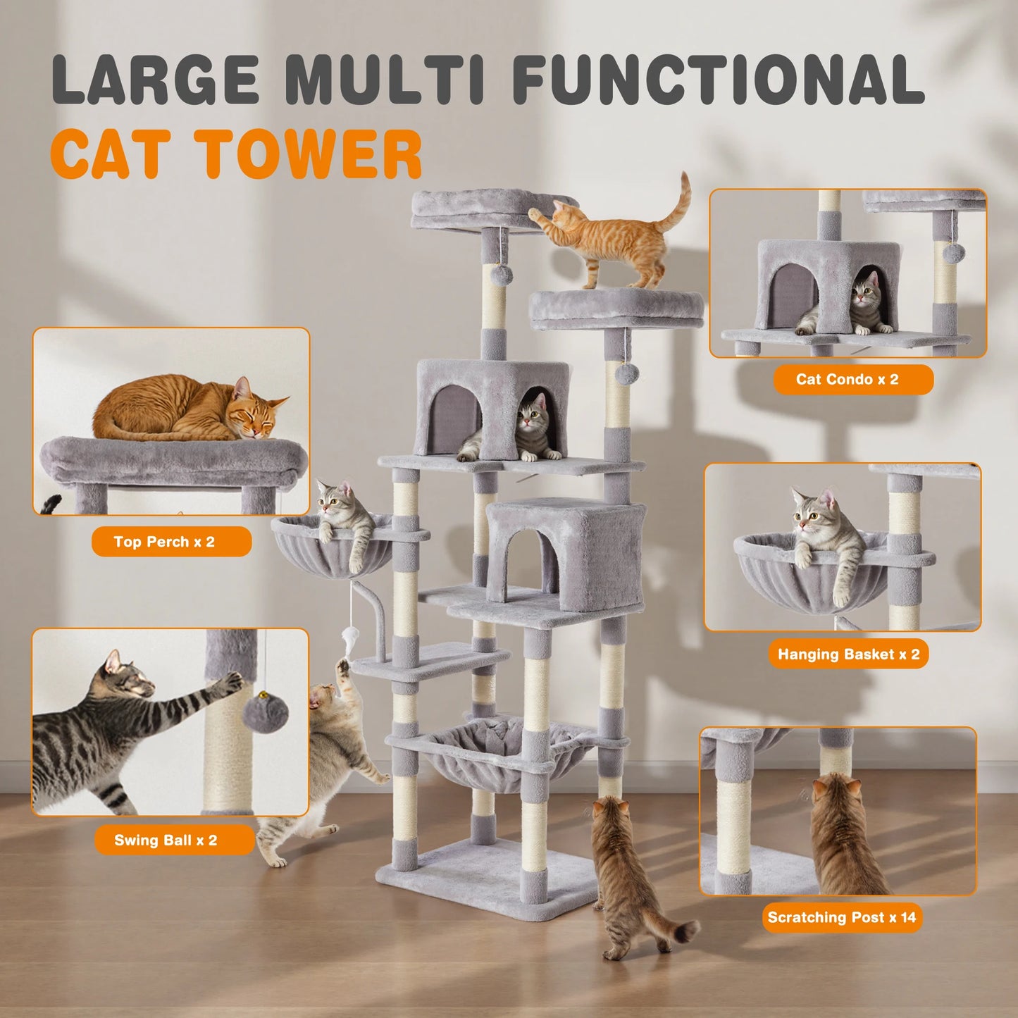 71In Cat Tree Tall Multi-Cat Climbing Tower.