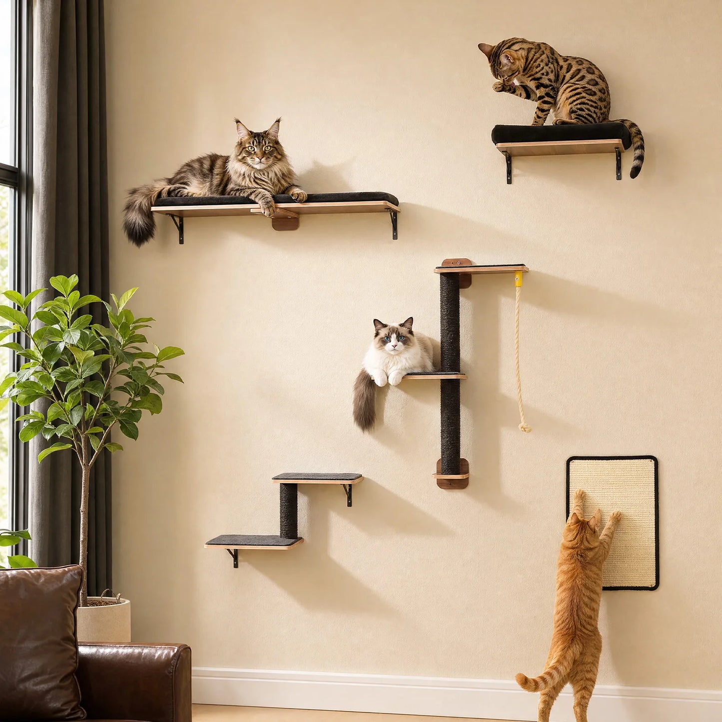 Wooden Cat Climbing Wall Shelves.