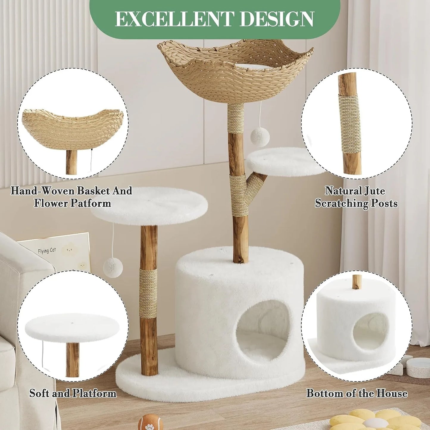 43 Inch Wooden Cat Tree Tower.