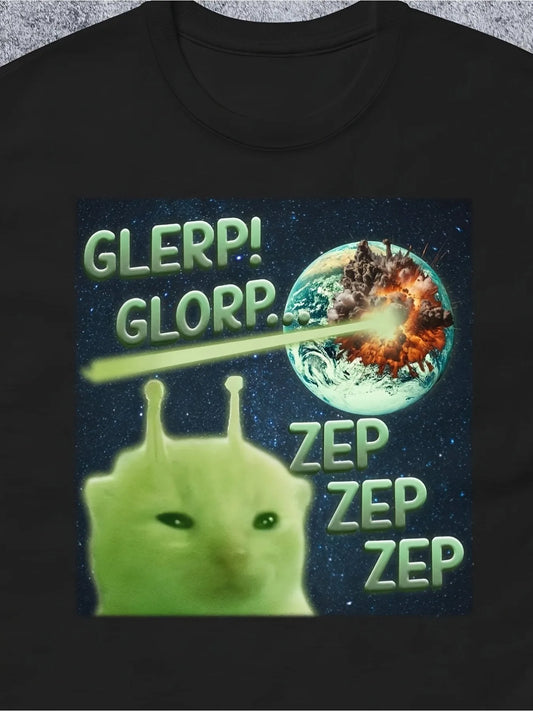 Funny Alien Cat Print T-Shirt.
