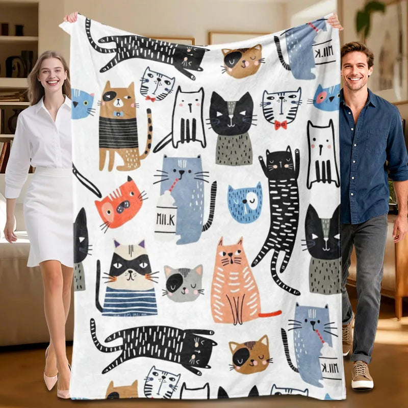 Cat-Themed Soft Flannel Blanket.