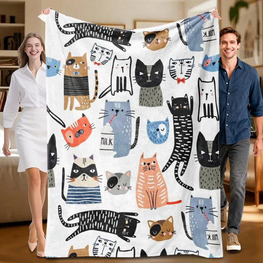 Cat-Themed Soft Flannel Blanket.