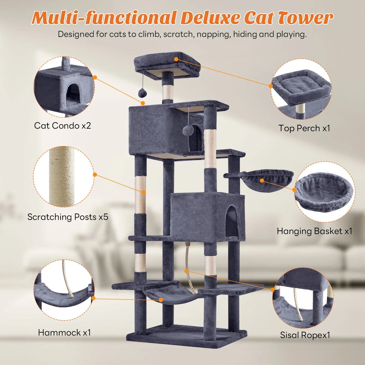 66 Inch Cat Tree Tower.