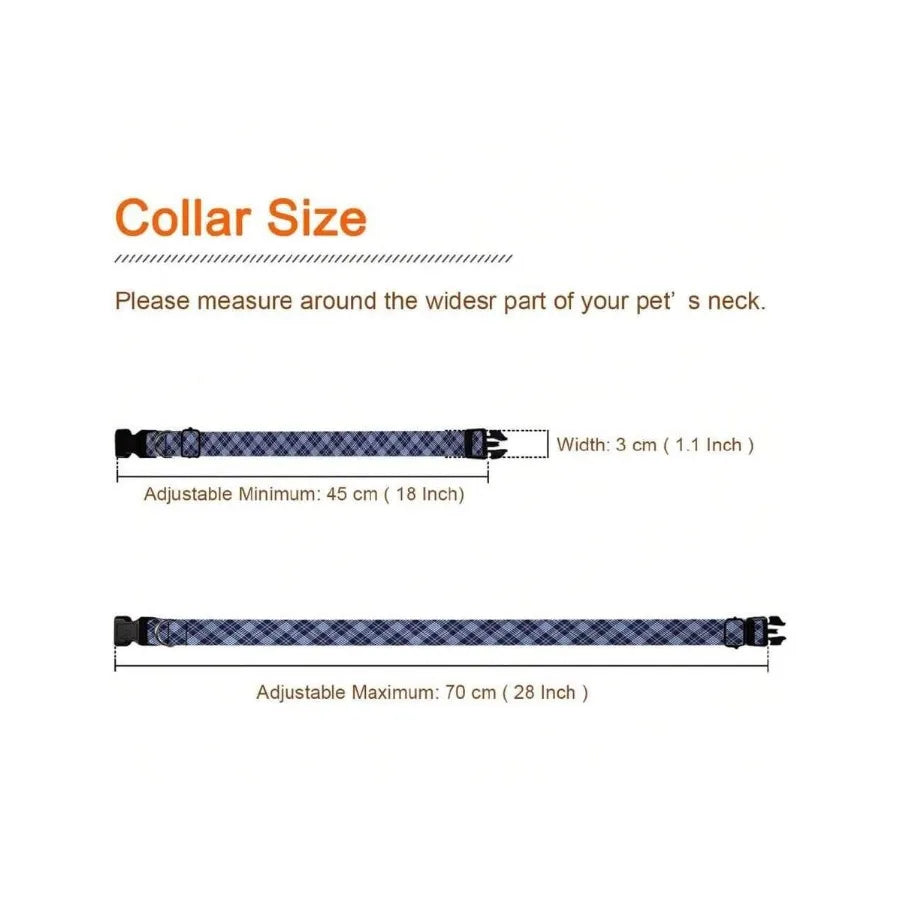 Blue Black Plaid Gingham Dog Collars.