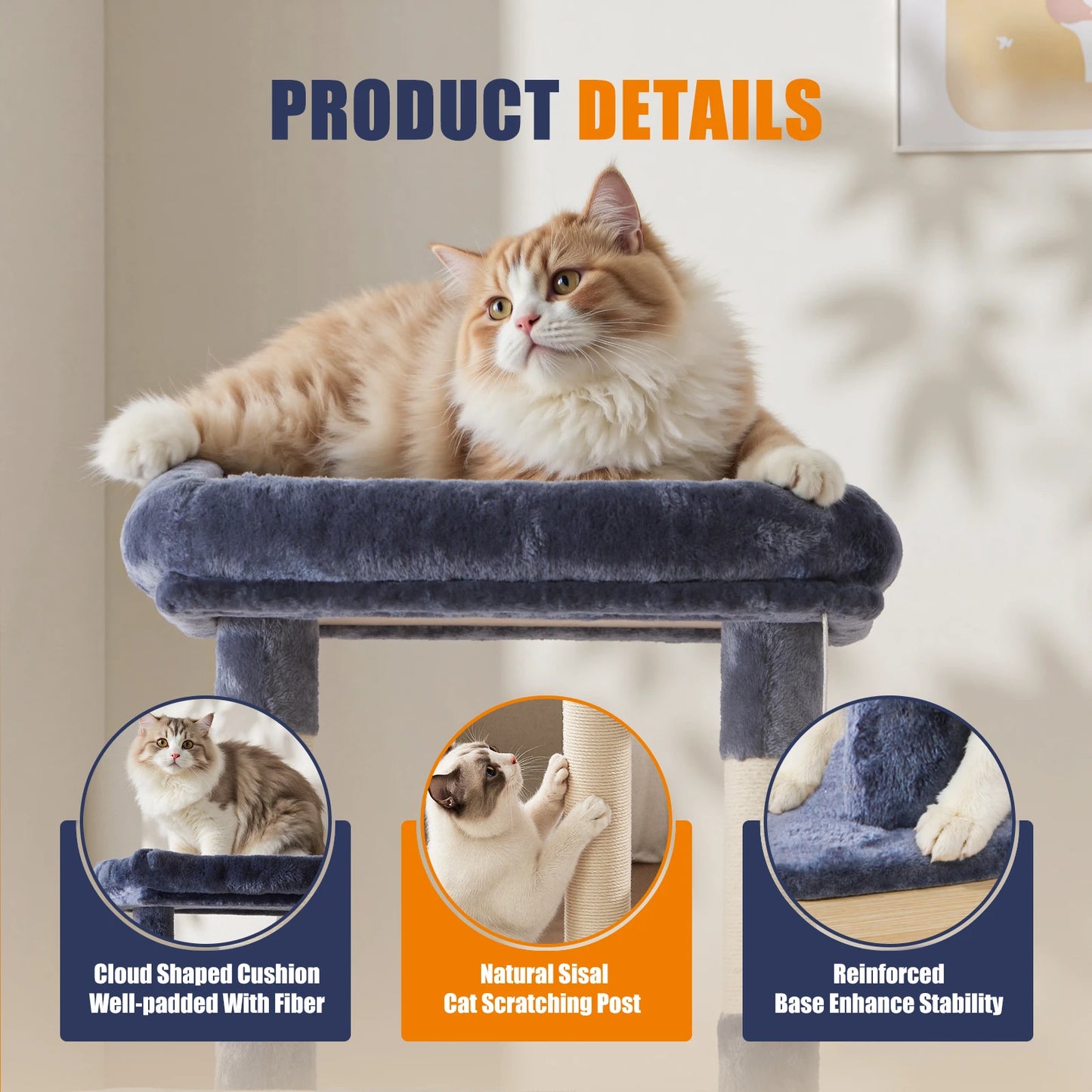 63In Cat Tree.      Natural Sisal Scratching Posts Stable Pet House for Indoor Cat