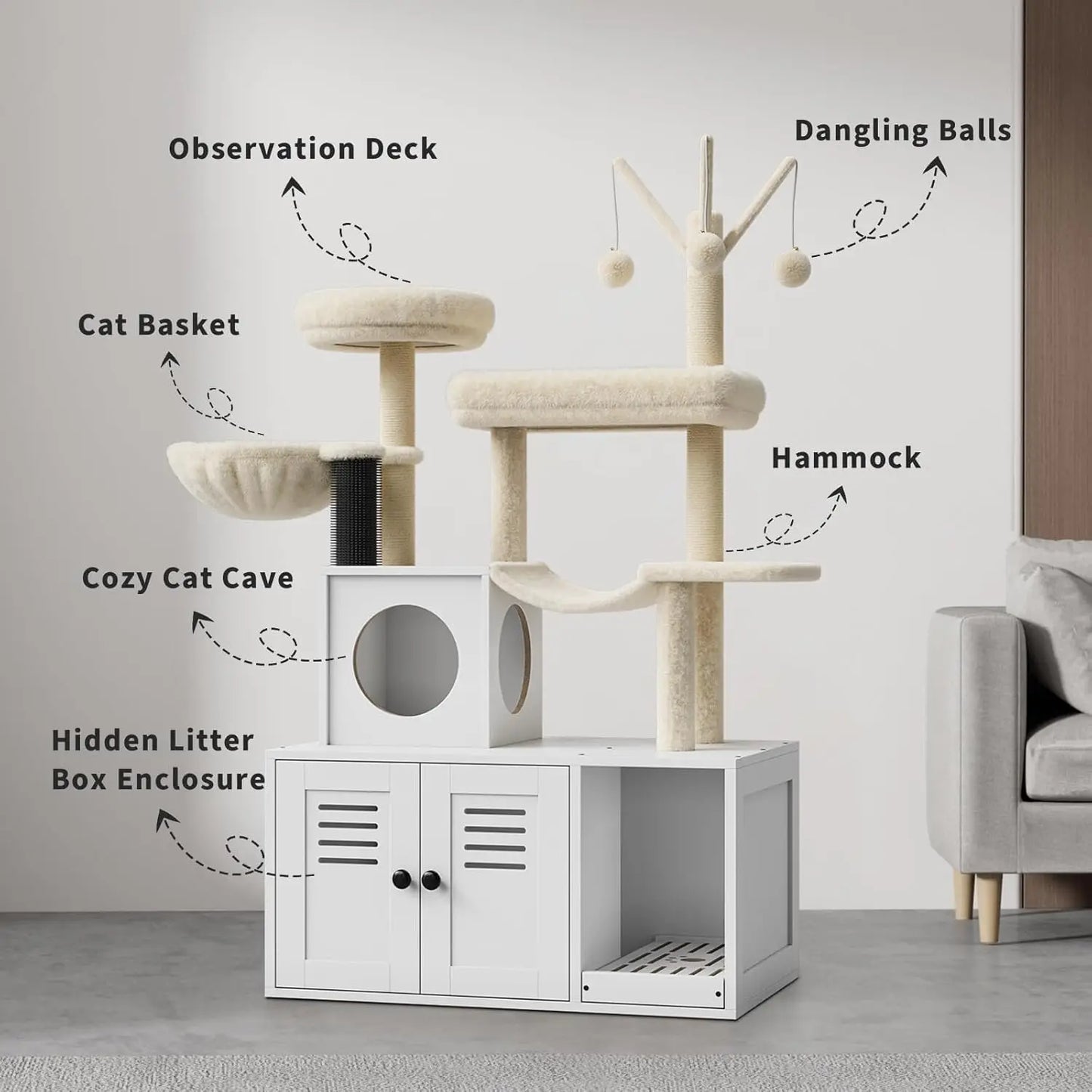 55-Inch Litter Box Enclosure with Cat Tree.
