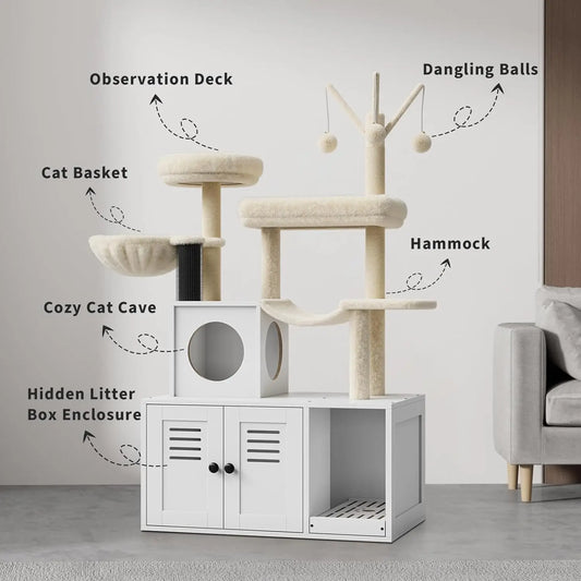 55-Inch Litter Box Enclosure with Cat Tree.