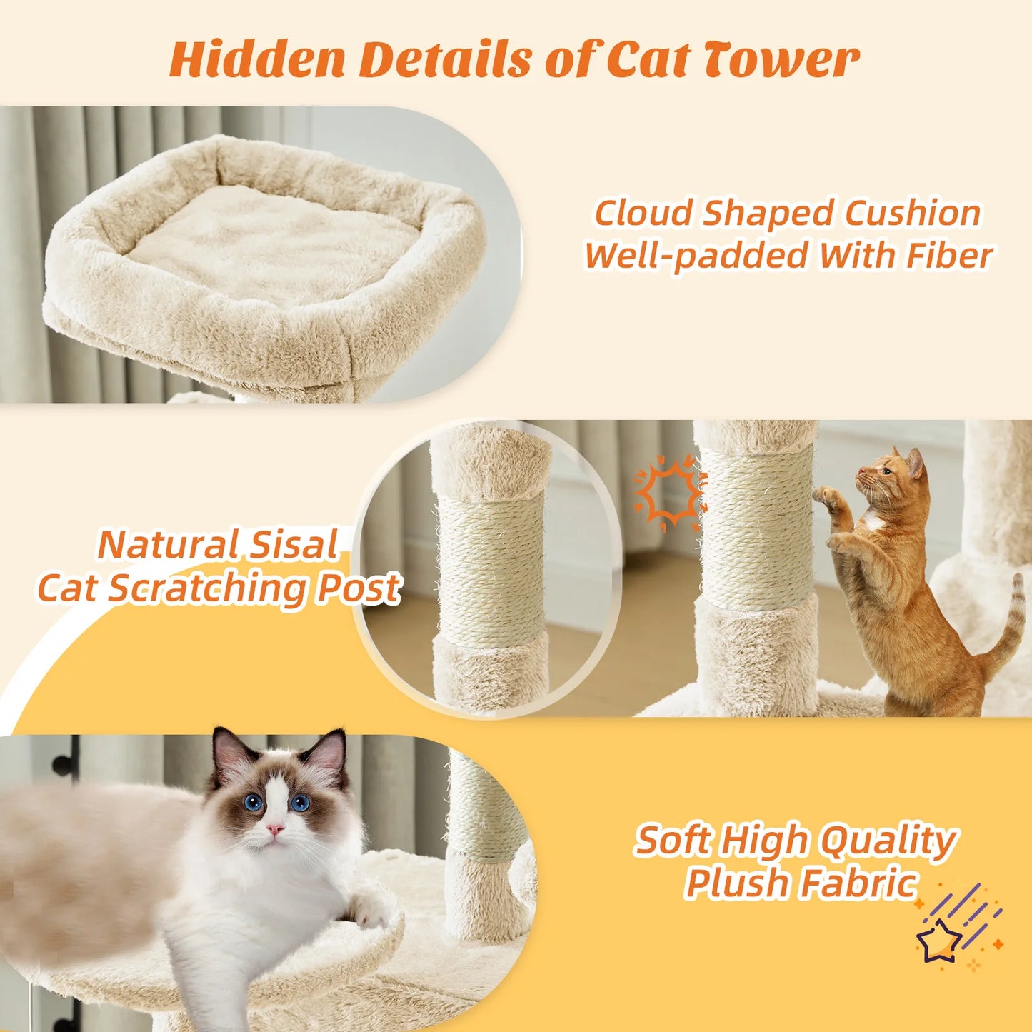 44IN Cat Tree Tower.        Pet Condo for Indoor Cats and Kittens Play