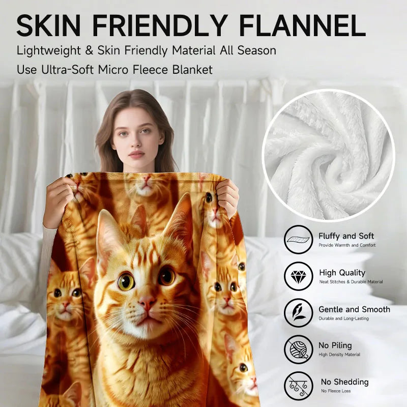 Orange Cat-Themed Flannel Blanket