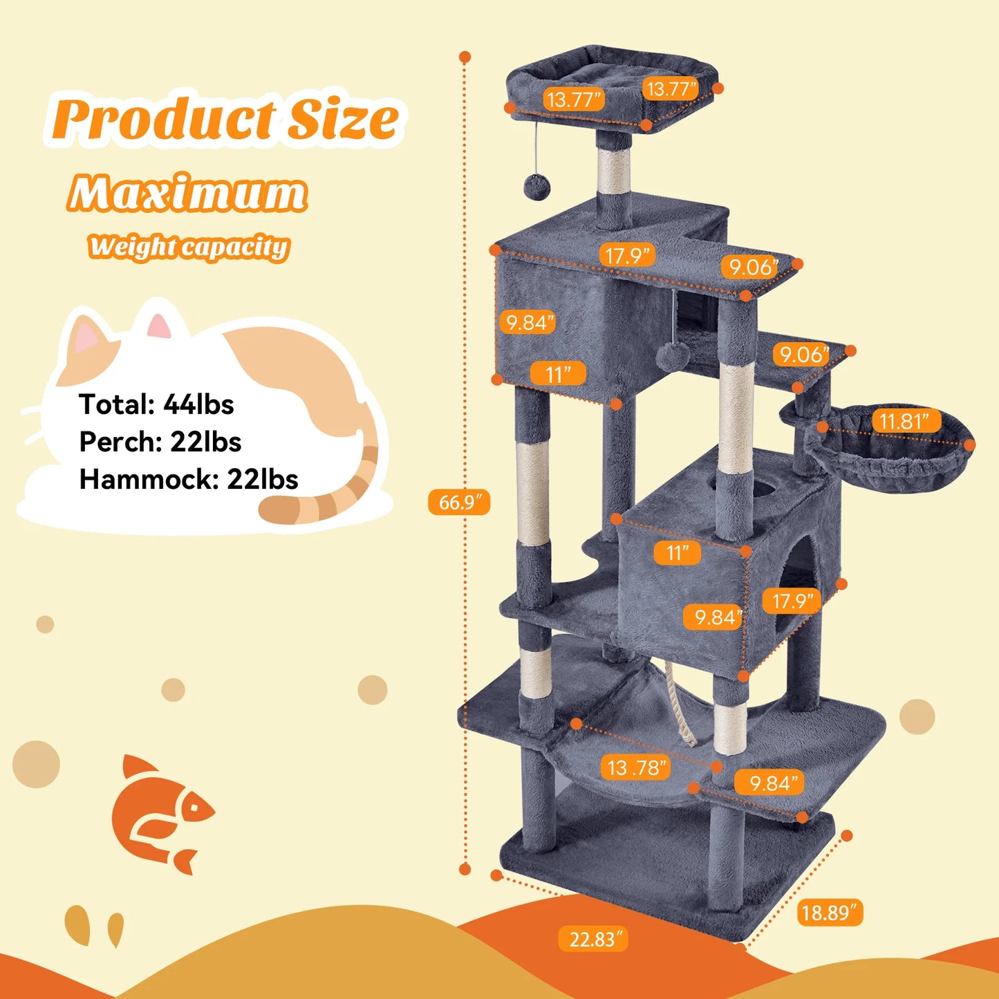 66 Inch Cat Tree Tower.