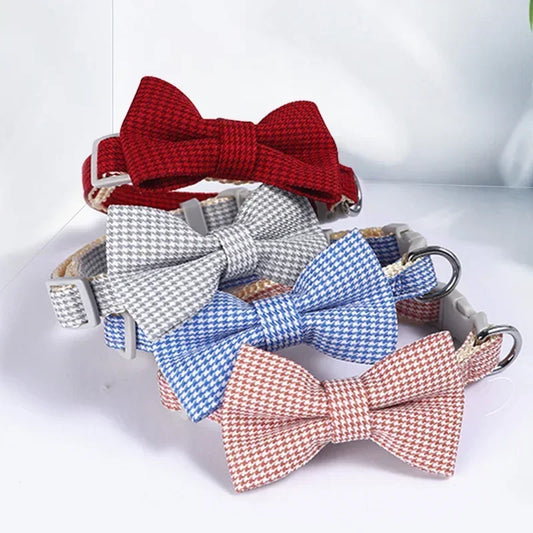 Bow Plaid Pet Collar.