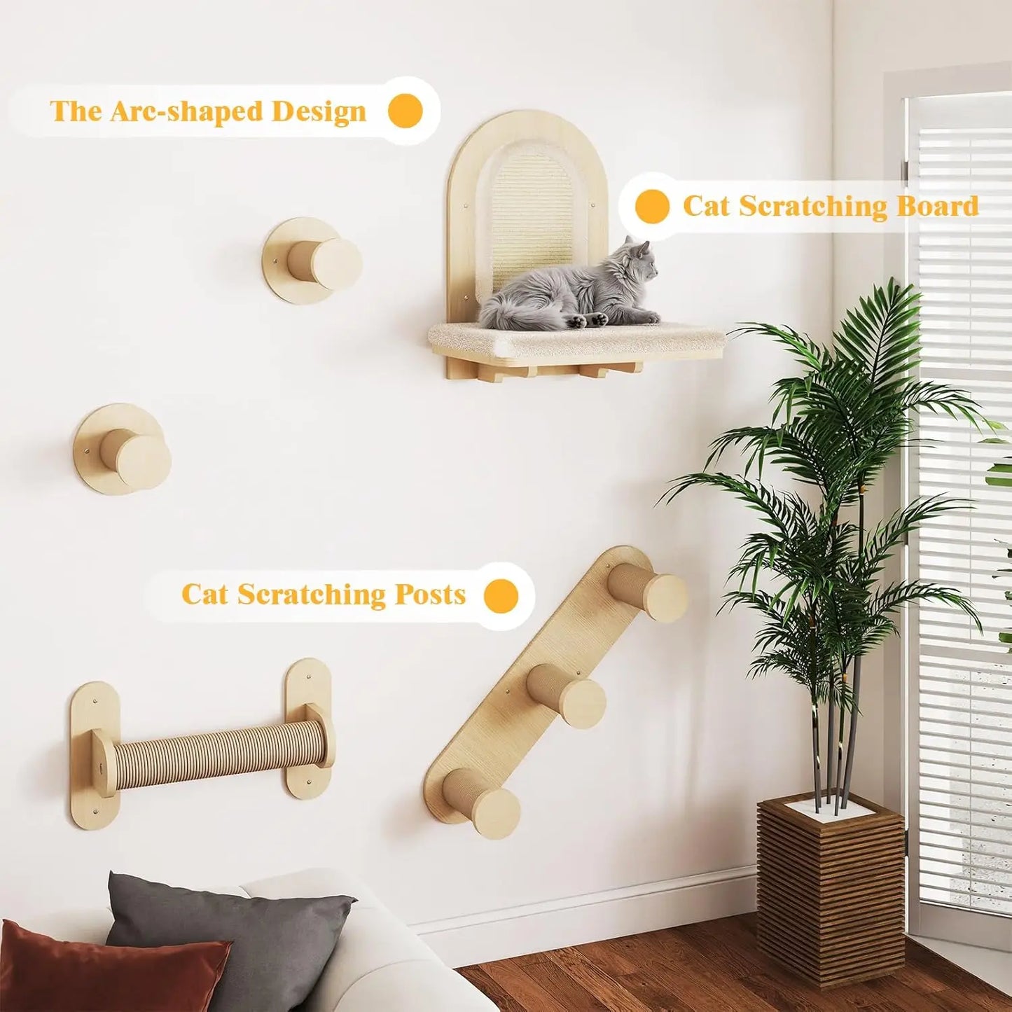 7 Pcs Wall-Mounted Cat Shelves.