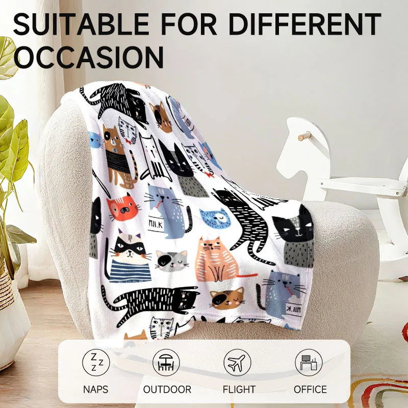 Cat-Themed Soft Flannel Blanket.