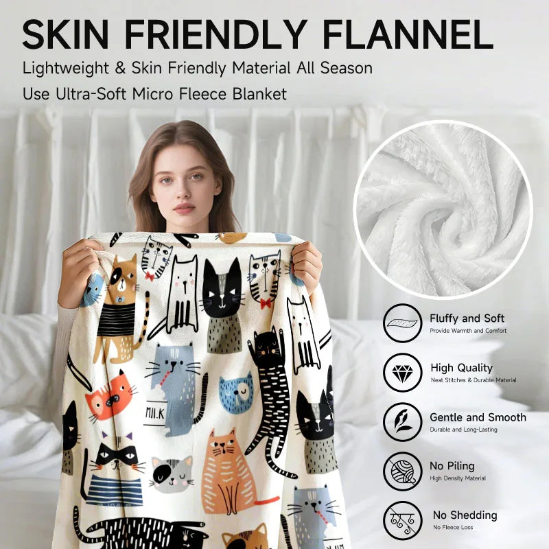Cat-Themed Soft Flannel Blanket.
