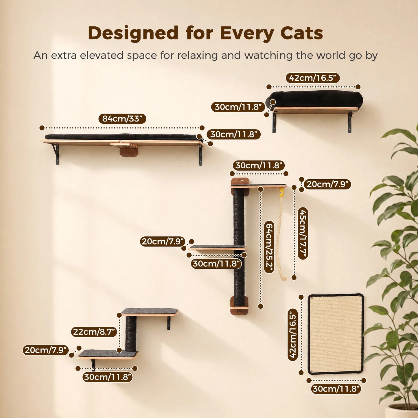 Wooden Cat Climbing Wall Shelves.