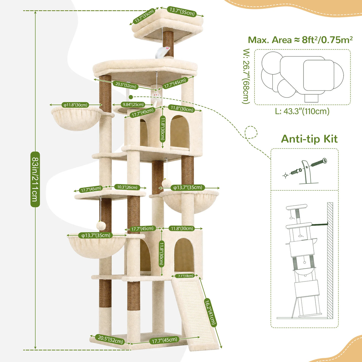 83" Extra Large Cat Tree Tower.