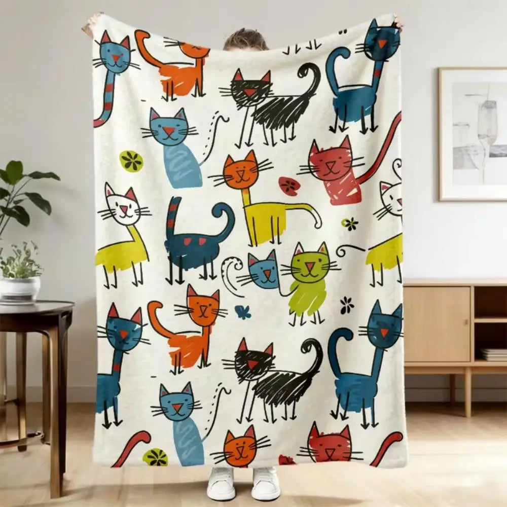 Doodle Colorful Cat Throw Blanket.