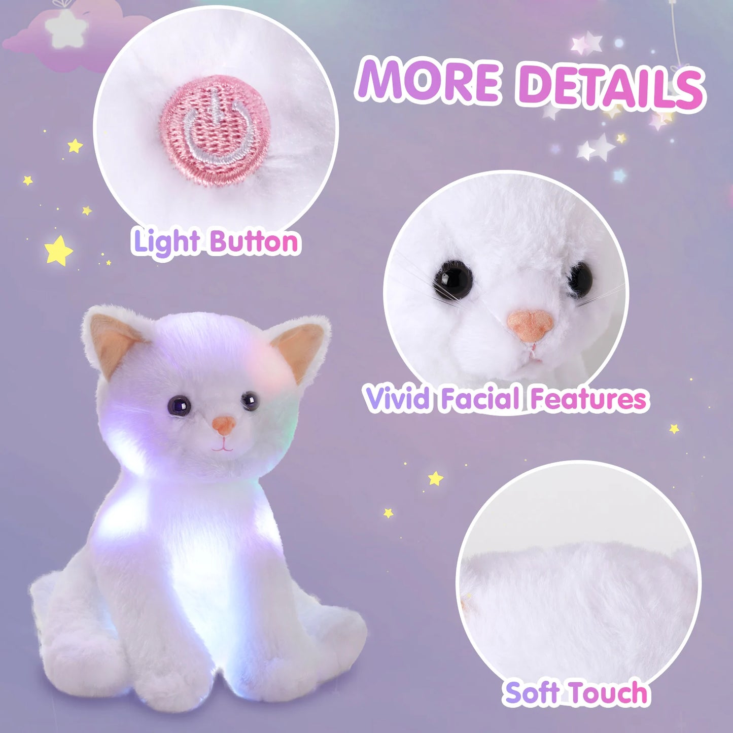 Glowing Musical White Cat Plush Toy.