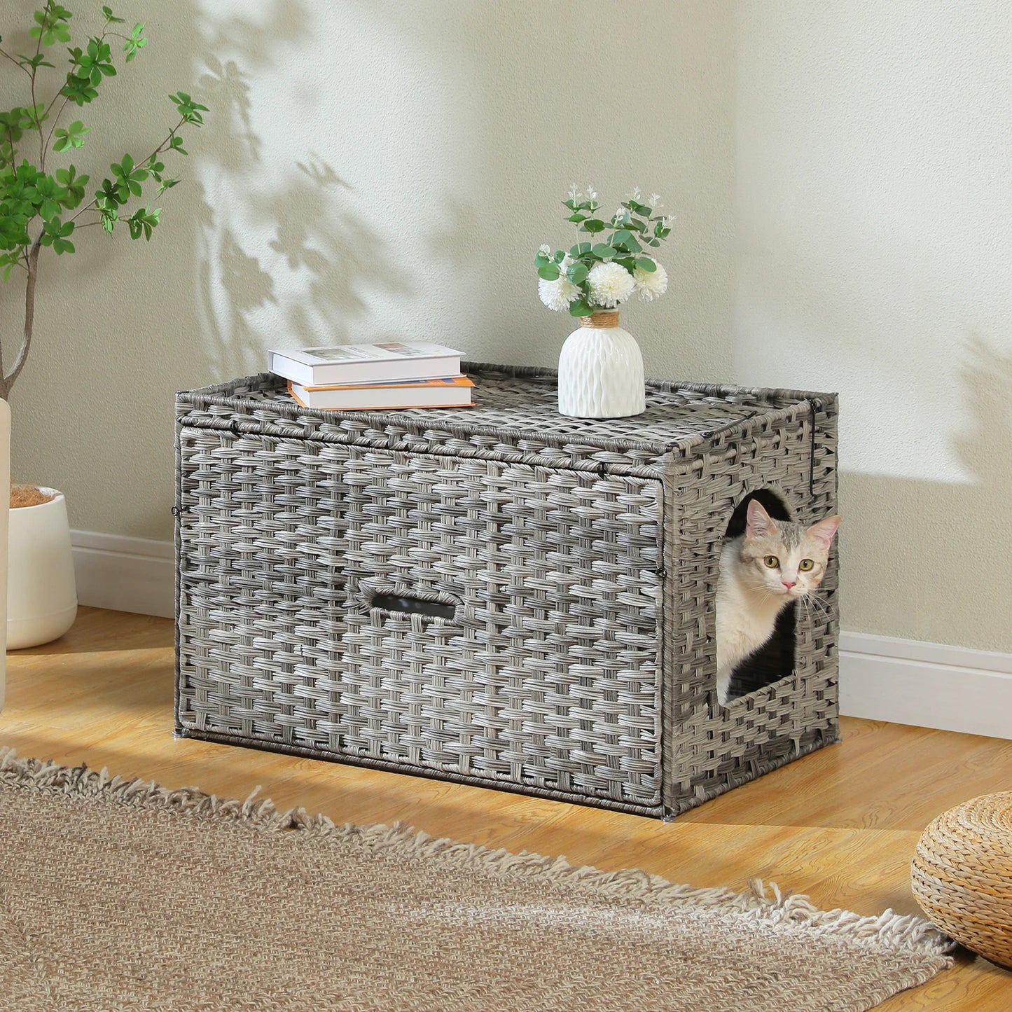 Rattan Cat Litter Box Enclosure Furniture.