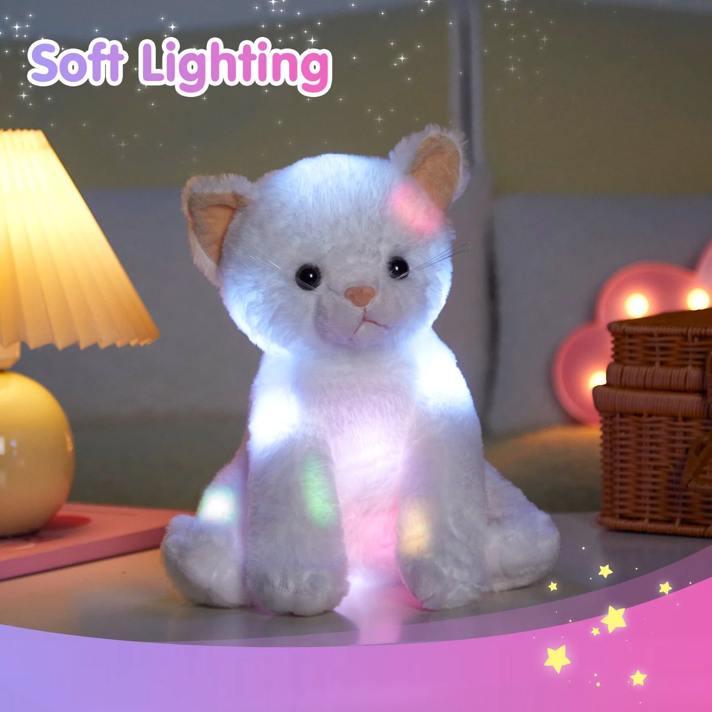Glowing Musical White Cat Plush Toy.
