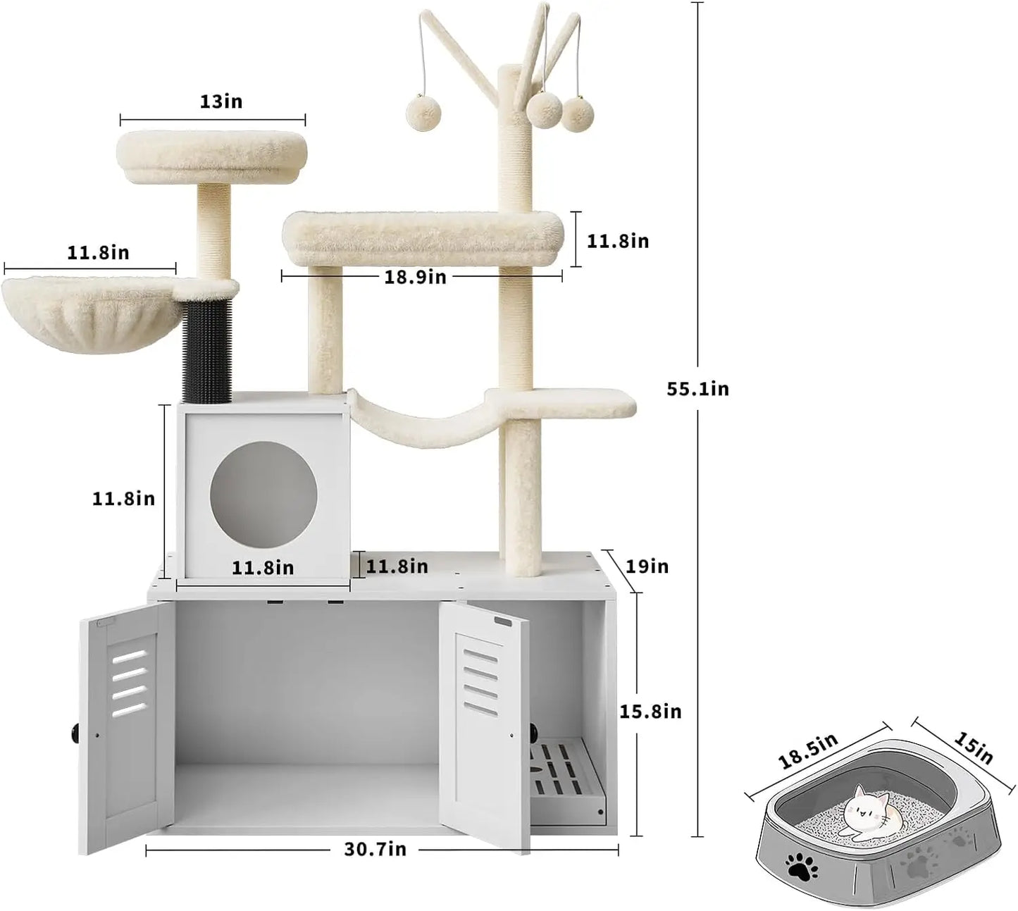 55-Inch Litter Box Enclosure with Cat Tree.