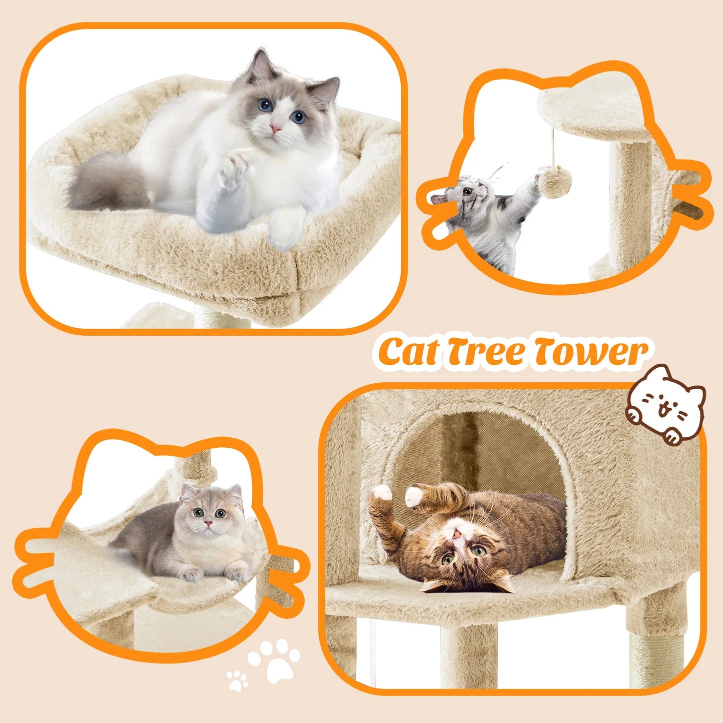 44IN Cat Tree Tower.        Pet Condo for Indoor Cats and Kittens Play