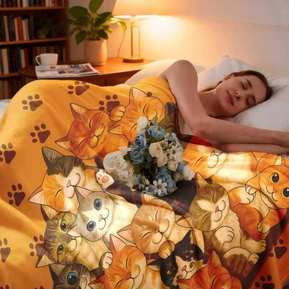 Cat Paw Print Flannel Blanket.
