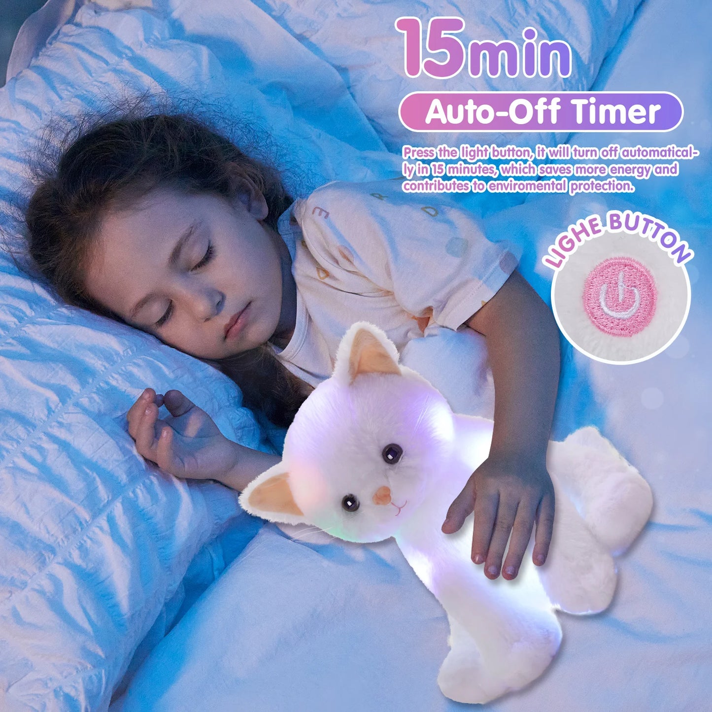 Glowing Musical White Cat Plush Toy.