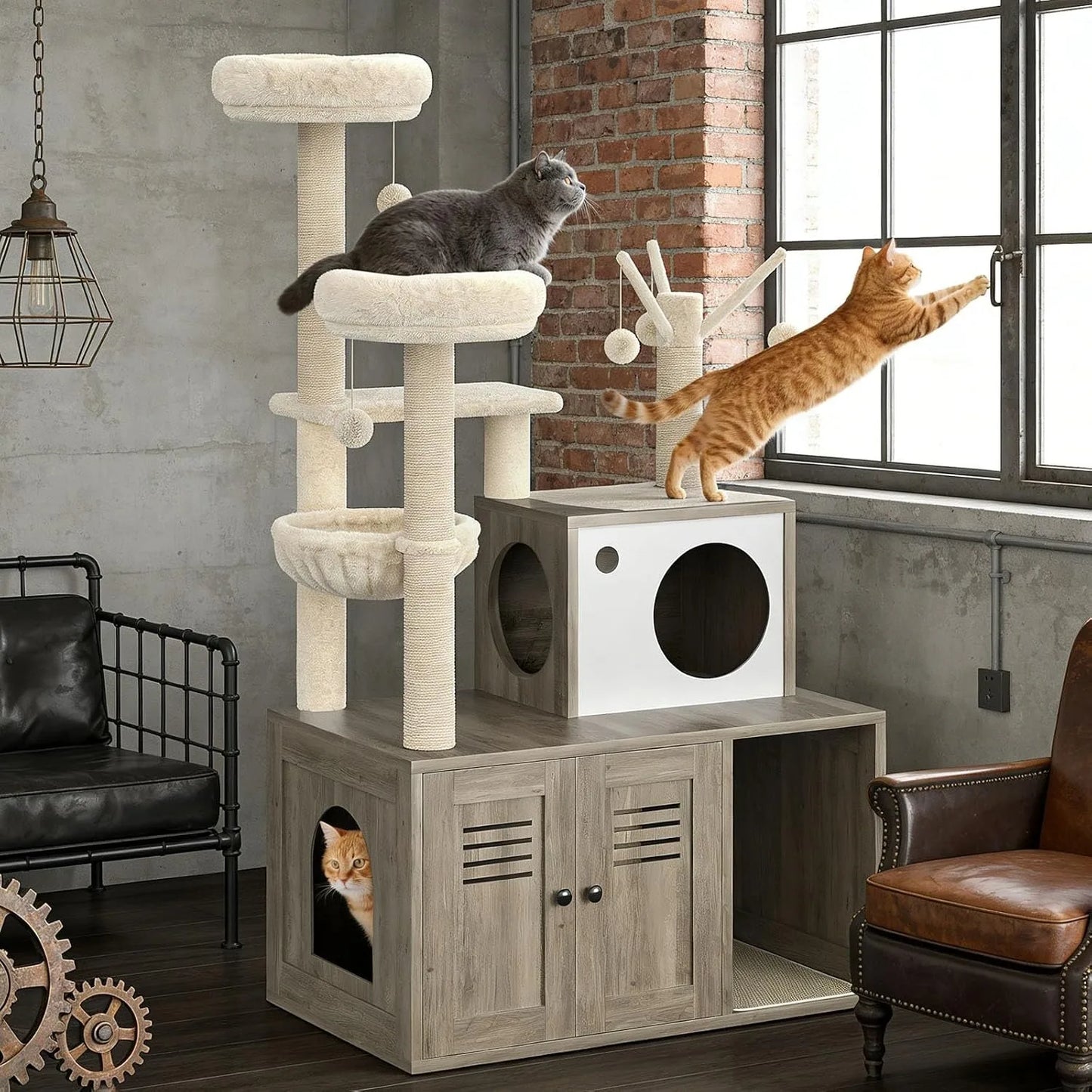 Cat Tower with Litter Box Enclosure.