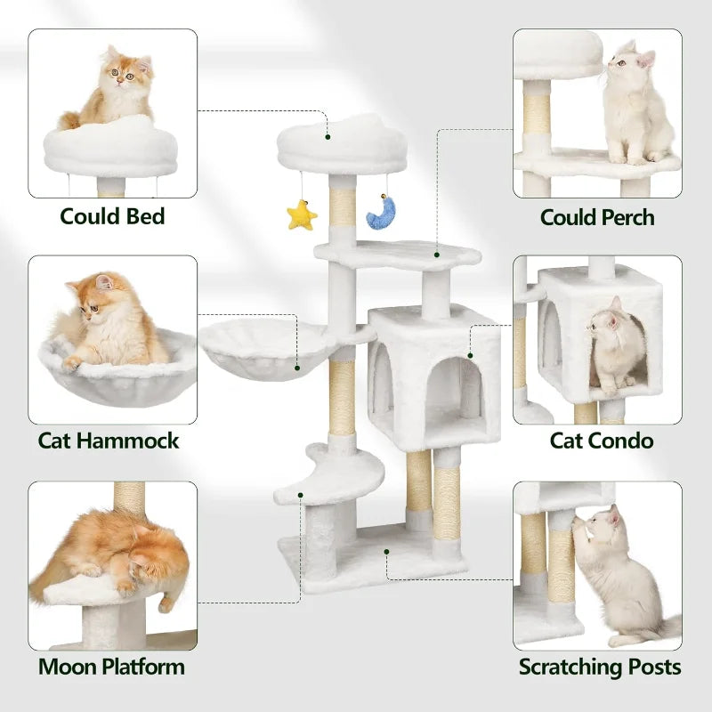 Cloud-Shaped Cat Tree.               Cat Scratching Post with Dangling Toys