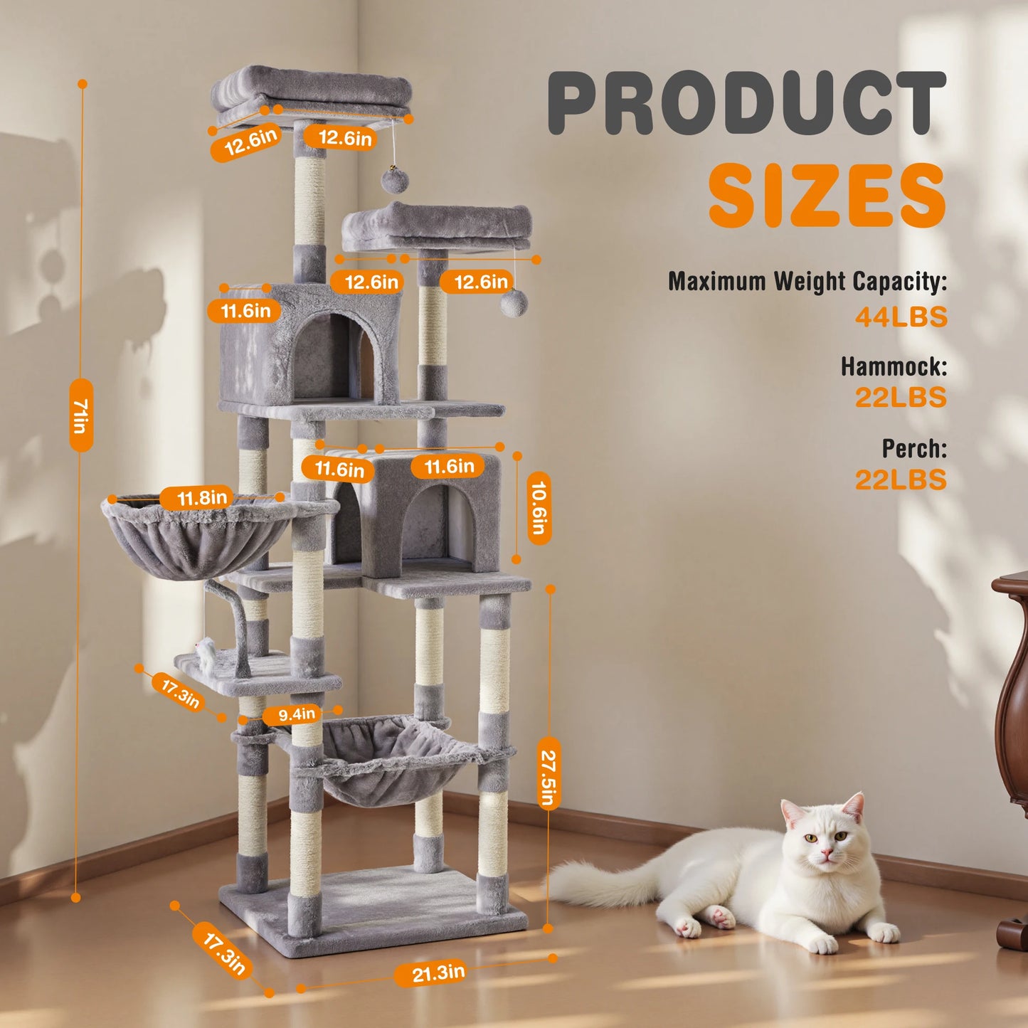 71In Cat Tree Tall Multi-Cat Climbing Tower.