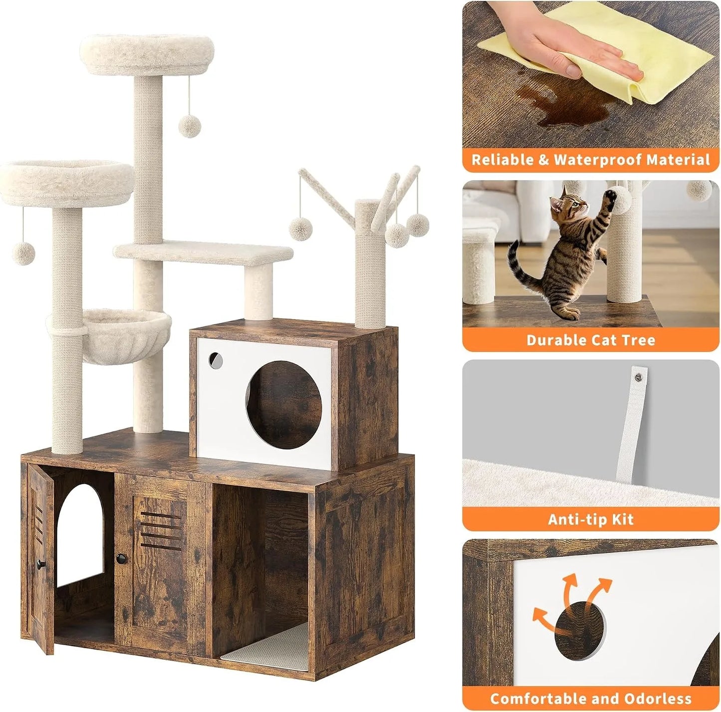 Cat Tower with Litter Box Enclosure.