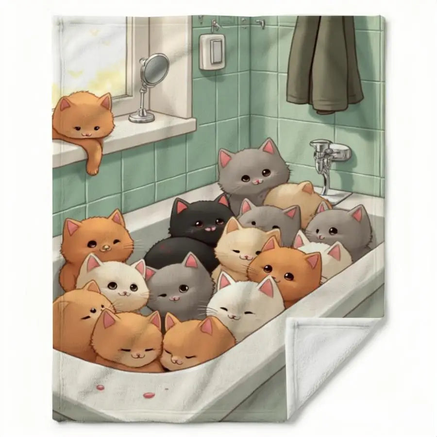 Adorable Kitten Bathtub Flannel Throw Blanket.