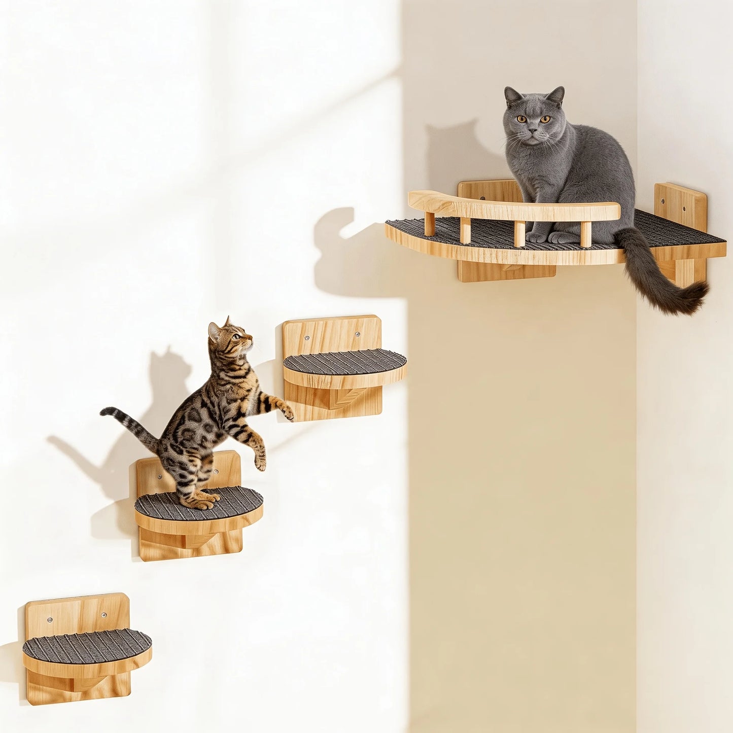 Pine Wood Cat Wall Shelves.