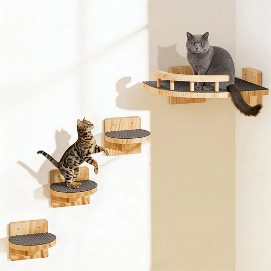 Pine Wood Cat Wall Shelves.
