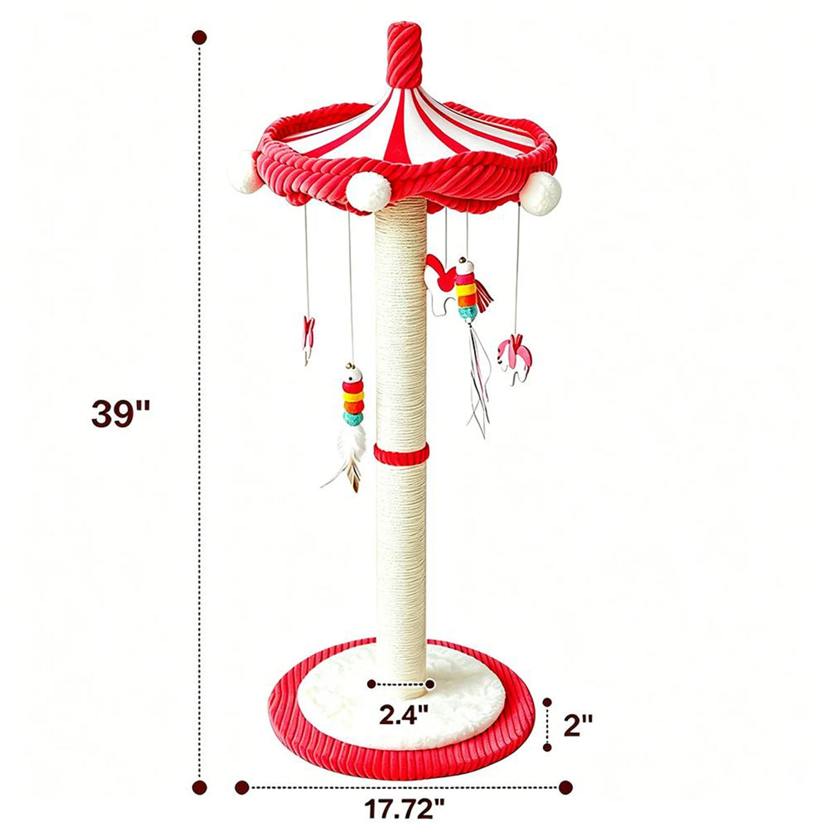 Tall Carousel Cat Scratching Post with Hanging Toys.