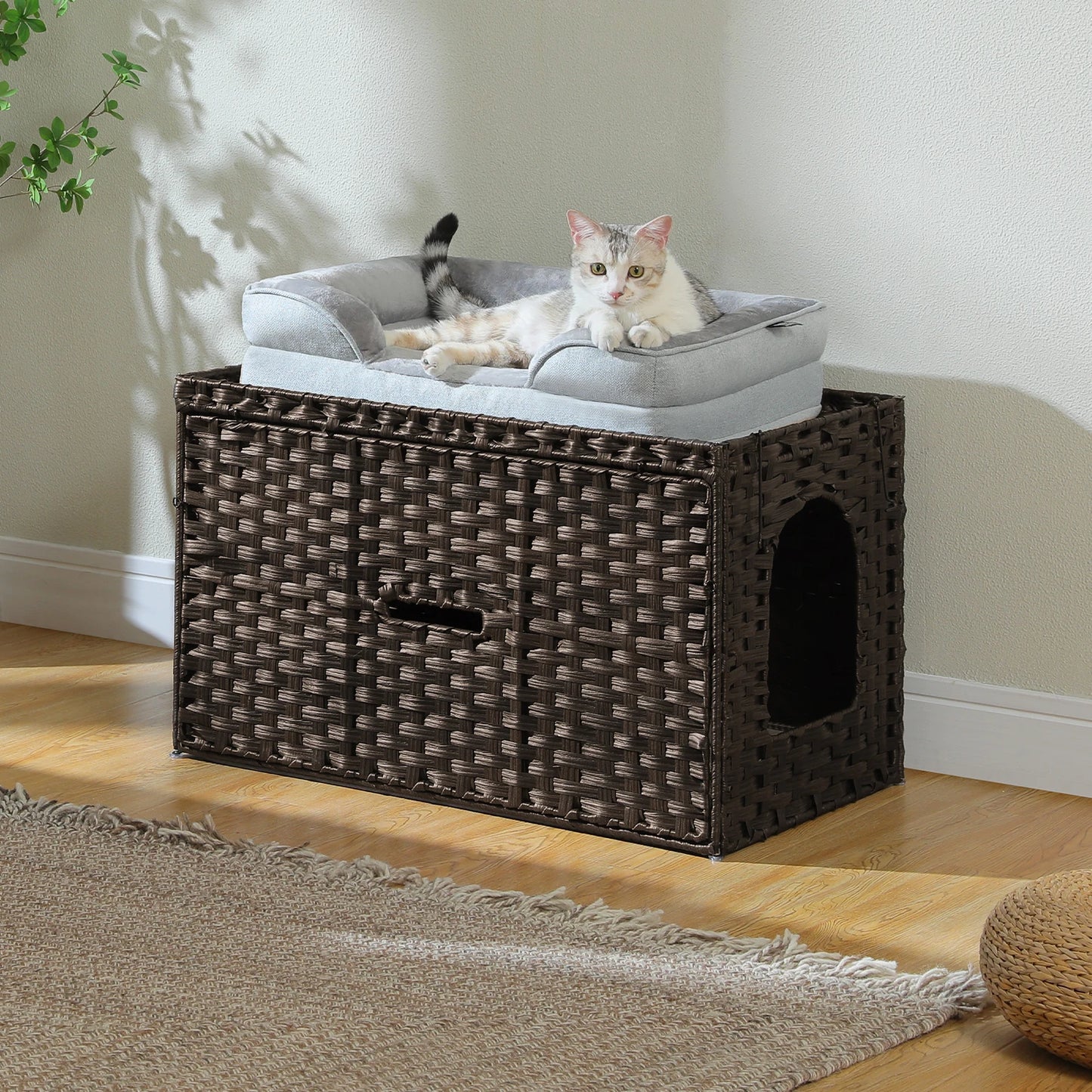 Rattan Cat Litter Box Enclosure Furniture.