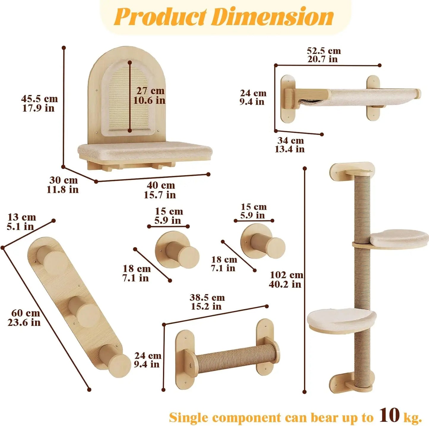 7 Pcs Wall-Mounted Cat Shelves.