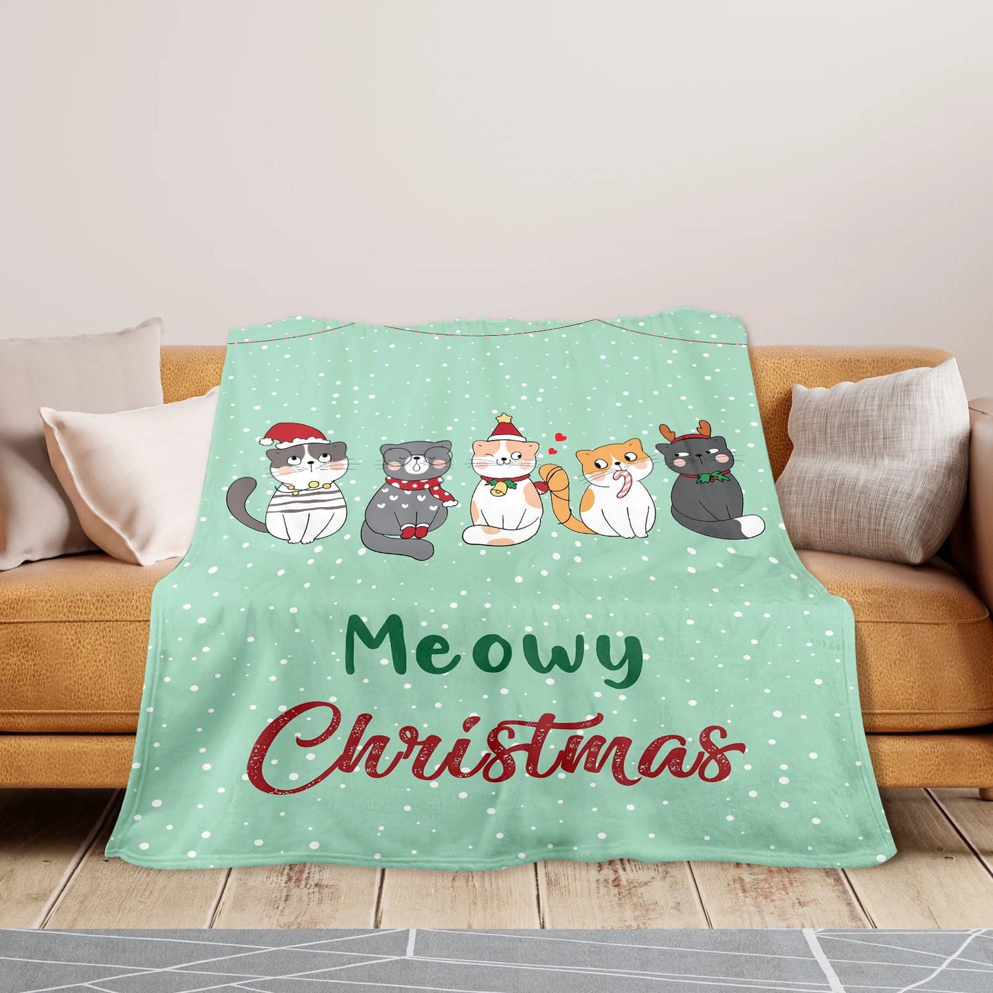 Festive Christmas Green Flannel Throw Blanket.
