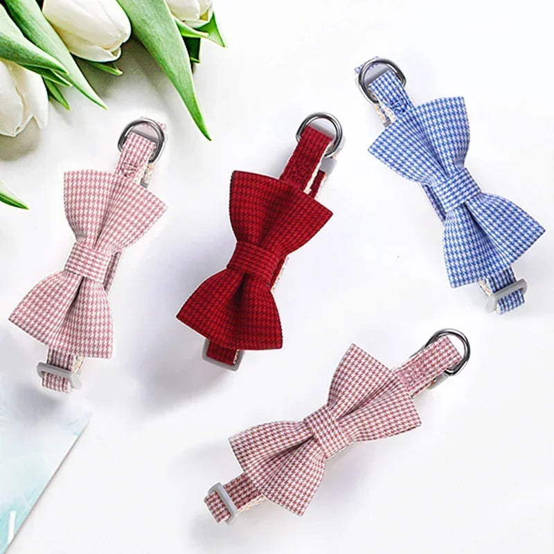 Bow Plaid Pet Collar.