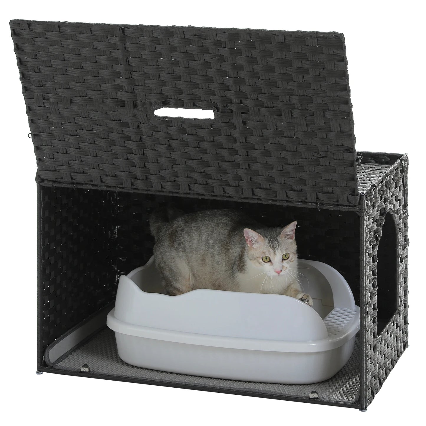 Rattan Cat Litter Box Enclosure Furniture.